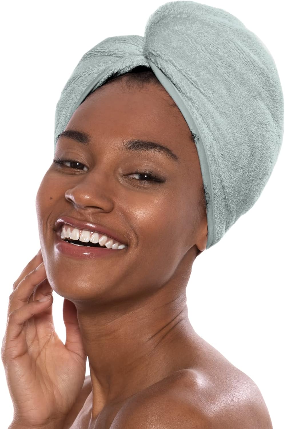 Texere Women's Rayon and Cotton Terry Spa Hair Towel - Fast Drying, Absorbent Hair Wrap Twist Turban for Long, Thick, and Curly Hair (Tya, Lily Green, U)