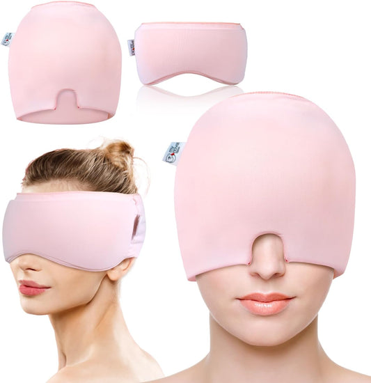 Migraine Relief Cap, Gel Cooling Eye Mask, Cooling Gel Relief 2 Pack Set, Hot/Cold Therapy, Cold Compress for Head, Headache Eyes Mask for Sinus, Puffy Eyes, Tension and Stress Relief