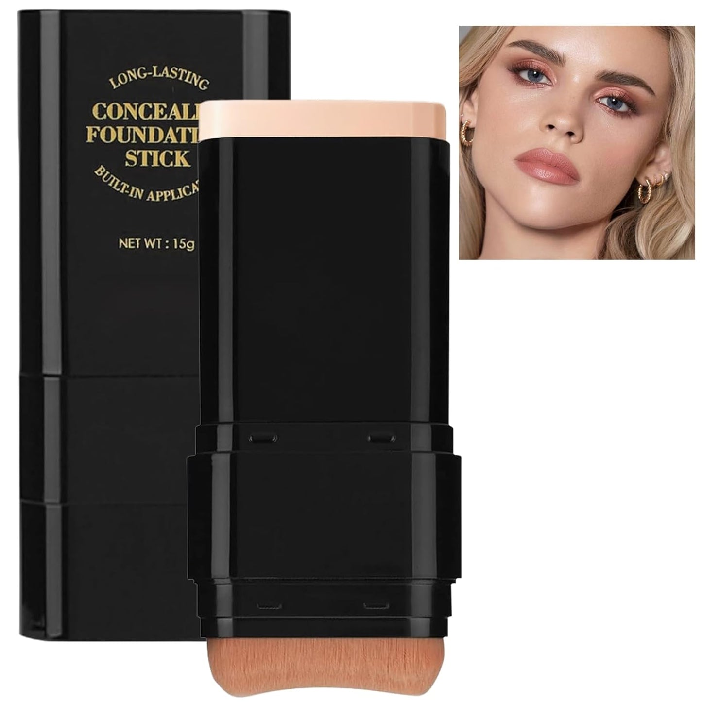 Foundation Stick, 2 in 1 Dual-Ended Long-Lasting Concealer Foundation Stick, Face Contouring foundation with Brush, Full Coverage Matte Finish for Face Makeup(02#NATURAL)