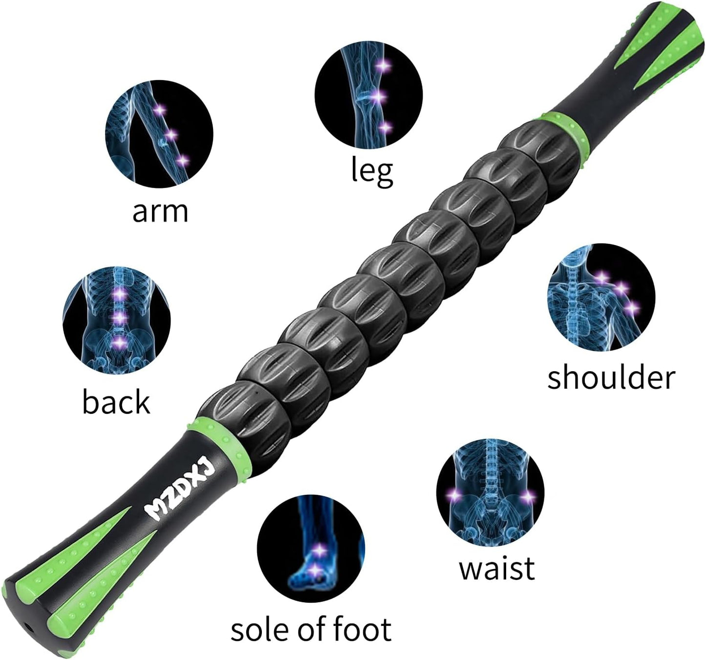 Muscle Roller Stick for Athletes - Deep Tissue Fascia Blaster & Roller Massager for Myofascial Pain Relief - Body-Building Apparatus (Green black-18 inch)
