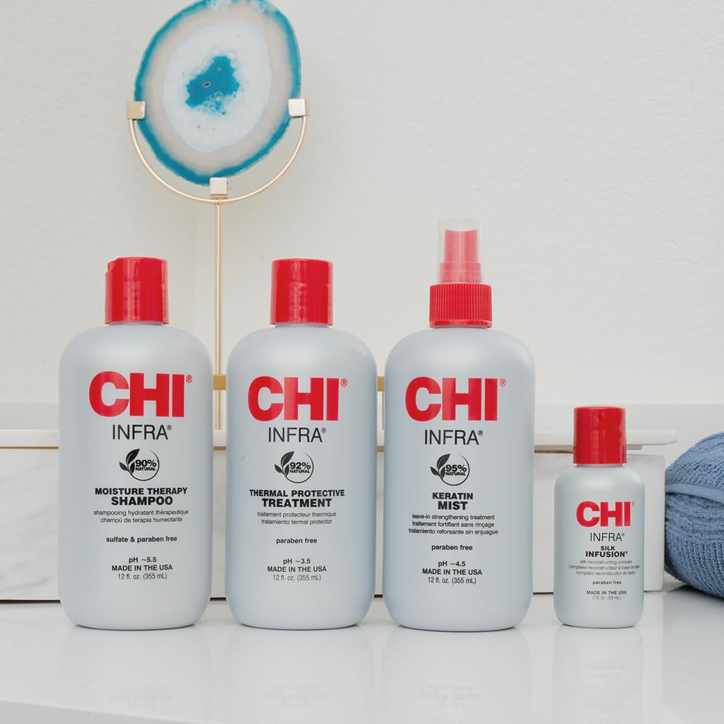 CHI Home Stylist Kit, 12 Oz Infra Shampoo, 12 Oz Treatment, 12 Oz Keratin Mist & 2 Oz Silk Infusion, Sulfate, Paraben, & Cruelty-Free, 4 Products