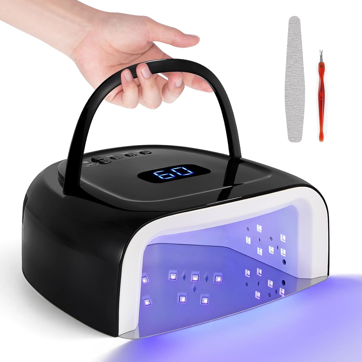 Professional Rechargeable 60W UV LED Portable Cordless UV Light for Nail Lamp Machine with Removable Stainless Steel Bottom,4 Timer Setting and Smart Sensor Nail Dryer (Black)