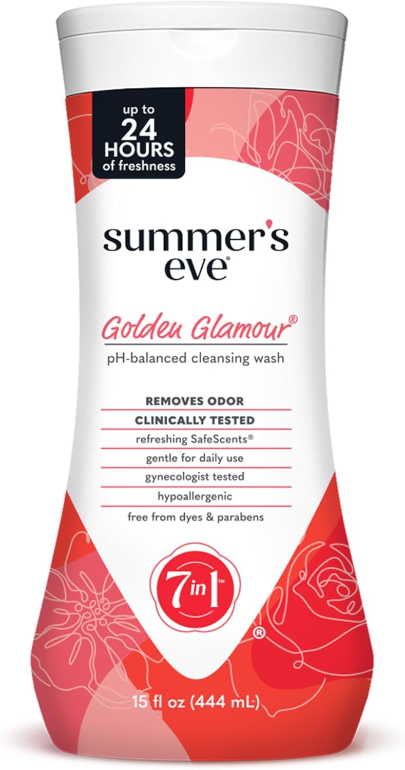 Summer's Eve Golden Glamour All-Over Daily Feminine Wash, pH-Balanced Body Wash for Women, Removes Vaginal Odor and Refreshes, 15 Fl Oz