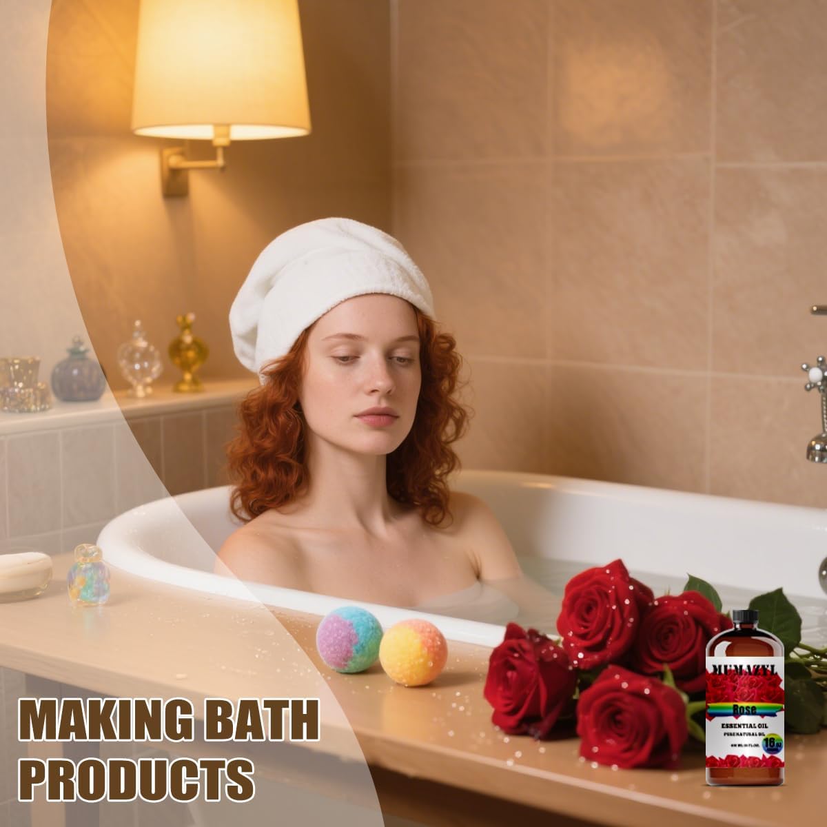 Rose Essential Oil, Rose Oil 16 Fl Oz 480ML for Diffuser Humidifier Yoga Cleaning DIY Candle Soap Making Essential Oils