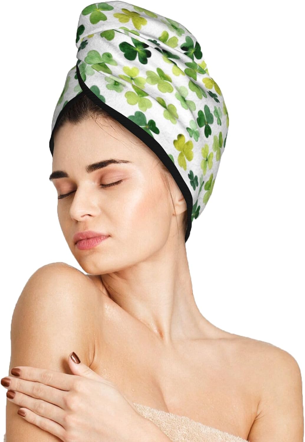 St. Patrick's Day Hair Towel Wrap Microfiber Fast Drying Hair Turban with Buttons for Women Drying Curly, Long & Thick Hair