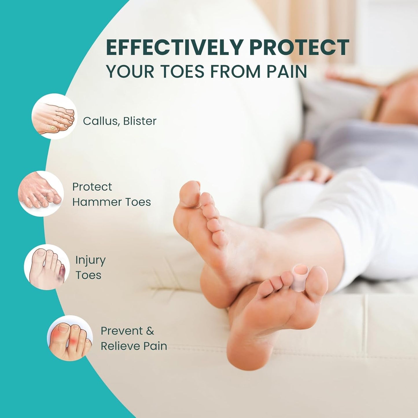 Silicone Toe Protectors – 12 Pack Silicone Toe Sleeve for Hammer Toes, Corns, Calluses, Blisters – Soft Gel Toe Tube Pads for Pain Relief(Clear)