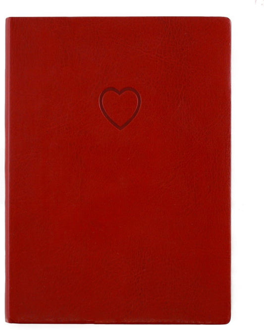 WORLD TRAVELER Eccolo Red Embossed Heart Writing Journal Notebook, 256 Lined Pages, Flexible Faux Leather Cover, 5-x-7-inch