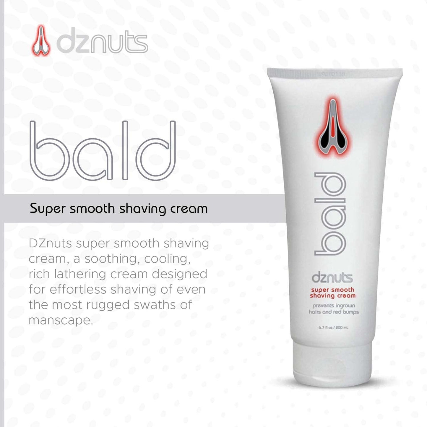 dznuts - Bald Super Smooth Shaving Cream - Prevents Ingrown Hairs and Razor Bumps, Cooled and Moisturized Skin - 6.7 fl. oz, 1 Pack