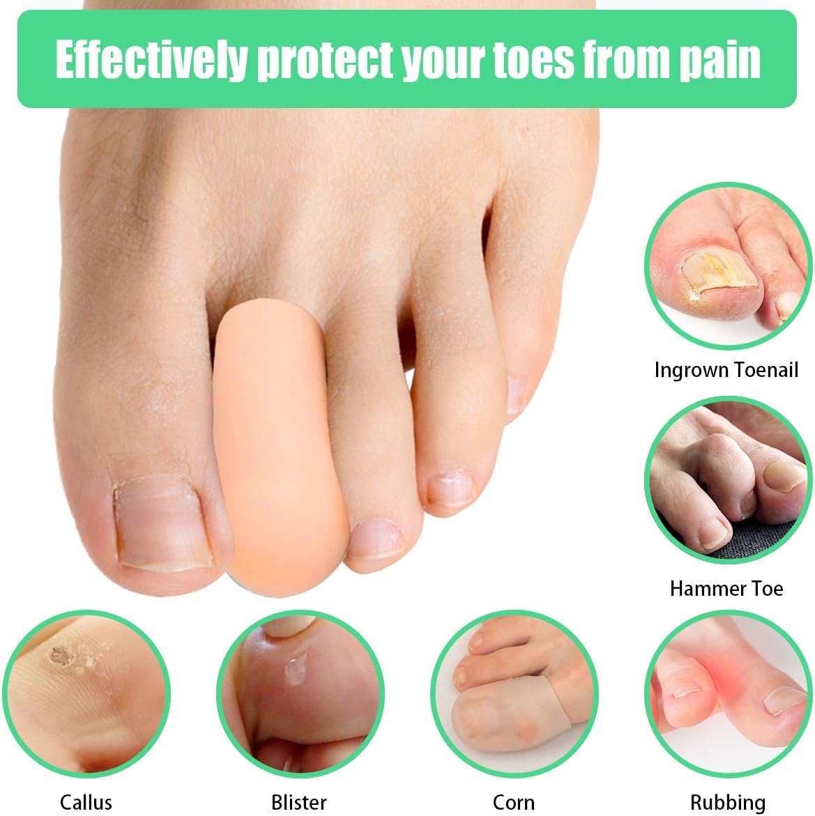 12 Pack Gel Toe Caps and Protectors, Silicone Toe Protectors for Missing or Ingrown Toenails Toe Caps and Sleeves for Shoes Protect Toe from Rubbing and Friction (Medium, Beige)