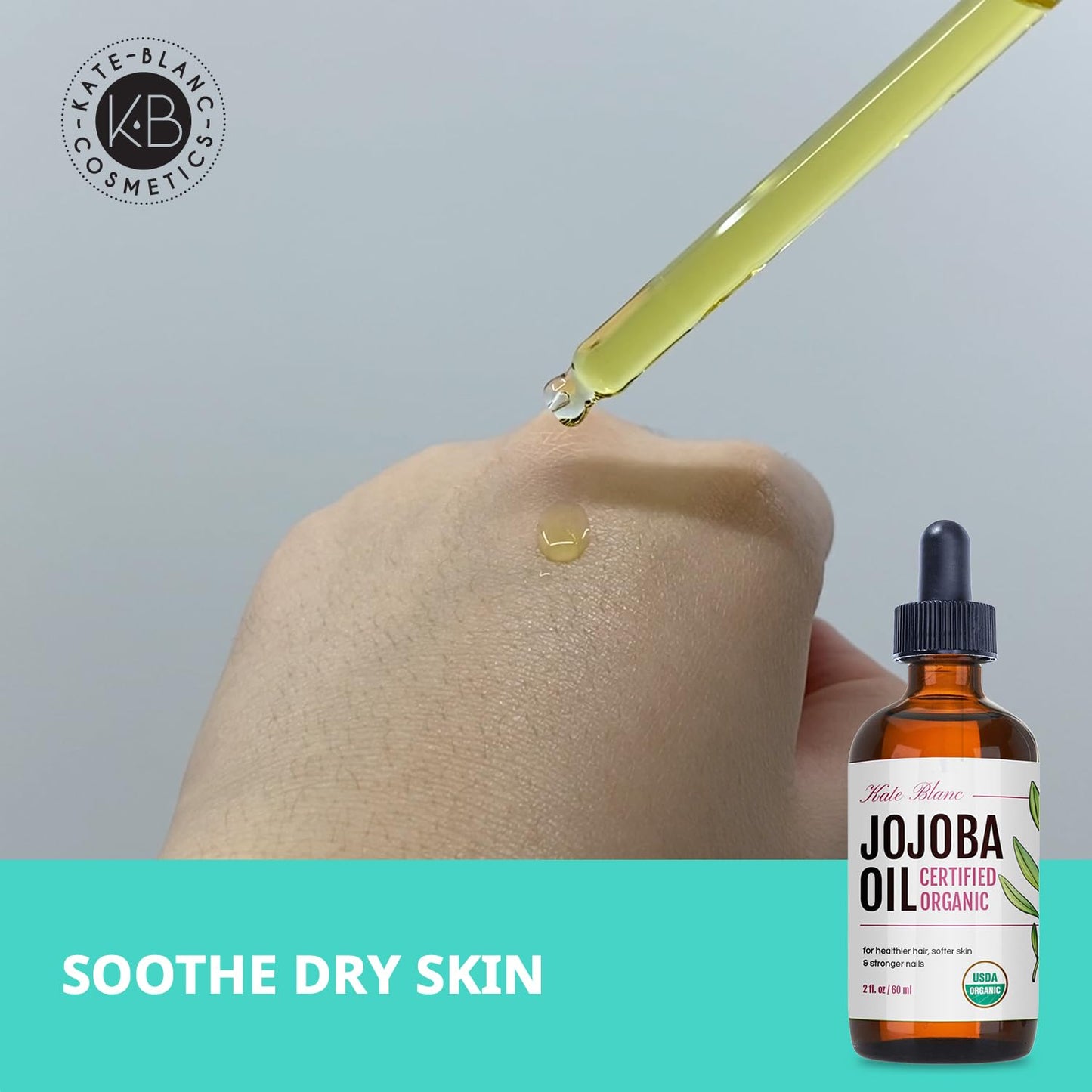 Kate Blanc Cosmetics Jojoba Oil for Softer Hair & Smoother Skin. Gua Sha Oil for Face & Dermaplaning (2oz, Organic, 100% Pure, Natural)