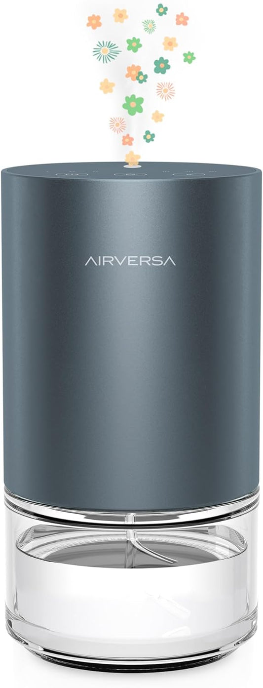 Airversa Essential Oil Diffuser Waterless Aromatherapy Diffusers for Home Large Room, Bedroom, Car, Office, Desk, Battery Operated, Small Diffuser for Pure Scent, 100mL Capacity, AN9 (Grey)