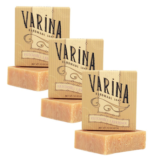 Varina Patchouli Lavender Soap - Gentle Cleansing for Sensitive Skin, Earthy Scents - 3 Pack - Goat Milk Soap