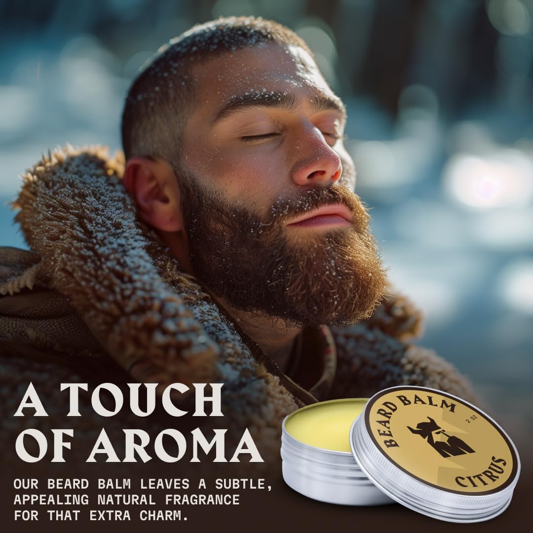 Striking Viking Beard Balm - 2 Fl Oz, Pack of 1, Citrus - Light-Hold Control & Beard Balm for Men - Soothing Nourishment with Shea, Jojoba & Tea Tree - Flake-Free Finish & Mustache Conditioner
