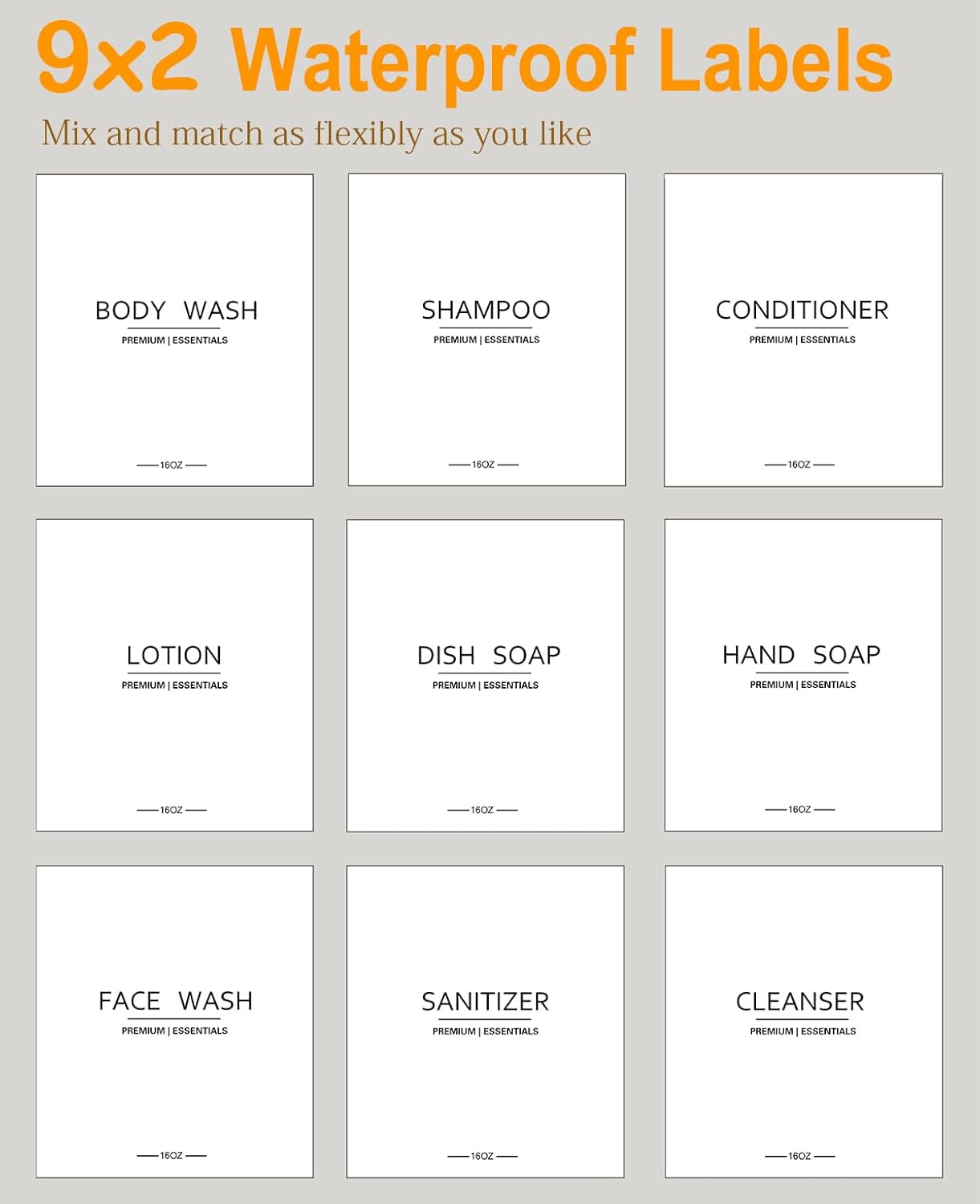 Shower Shampoo and Conditioner Bottles, Apothecary Dispenser Bamboo Pump, Refillable Bottles for Lotion Oil Hand Soap and Dish Soap, Plastic Set (3 Bottles 9 Labels) (6, Amber)