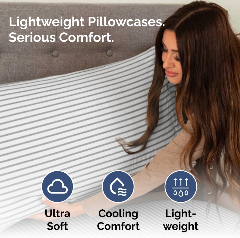 CGK Unlimited Queen Size Microfiber Pillowcase Set of 4 - Soft, Premium Quality, Machine Washable, 20x40, 20x36 & 20x48 Pillows for Sleeping - Grey Stripes 2