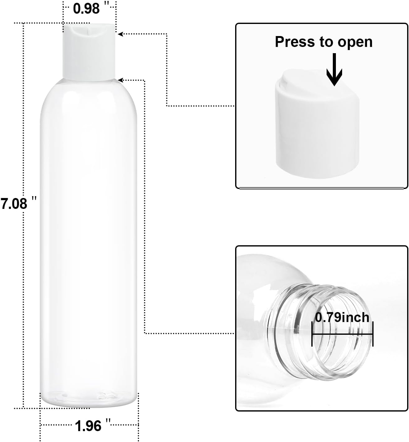 30 Pack 8 oz Clear Plastic Bottles with White Disc Caps Refillable Empty Squeeze Containers Cosmetic Bottles for Toiletries Conditioner Shampoo Lotions Gels