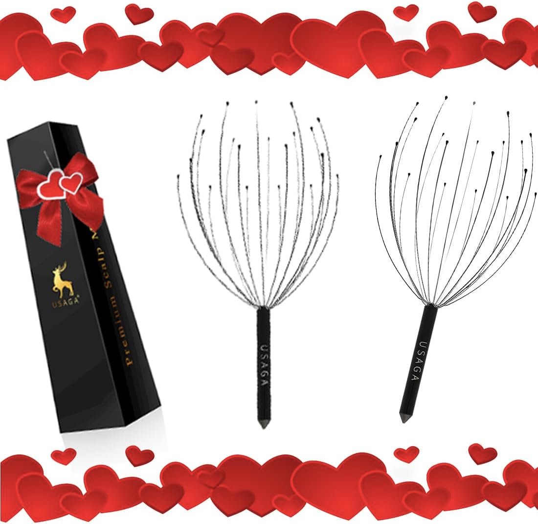 USAGA Head Massager Scalp Massager 20 Fingers Head Scratcher, Stocking Stuffers Gift for Scalp Body Relaxing (Black & Black)