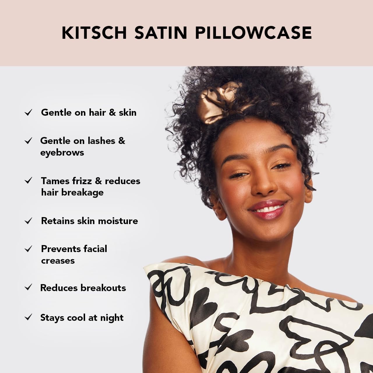 Kitsch Satin Pillowcase with Zipper for Hair & Skin, Softer Than Silk Pillow Cases Queen, Wrinkle-Free, Smooth and Cooling Satin Pillow Covers, Standard Size 19"x26" - Heart