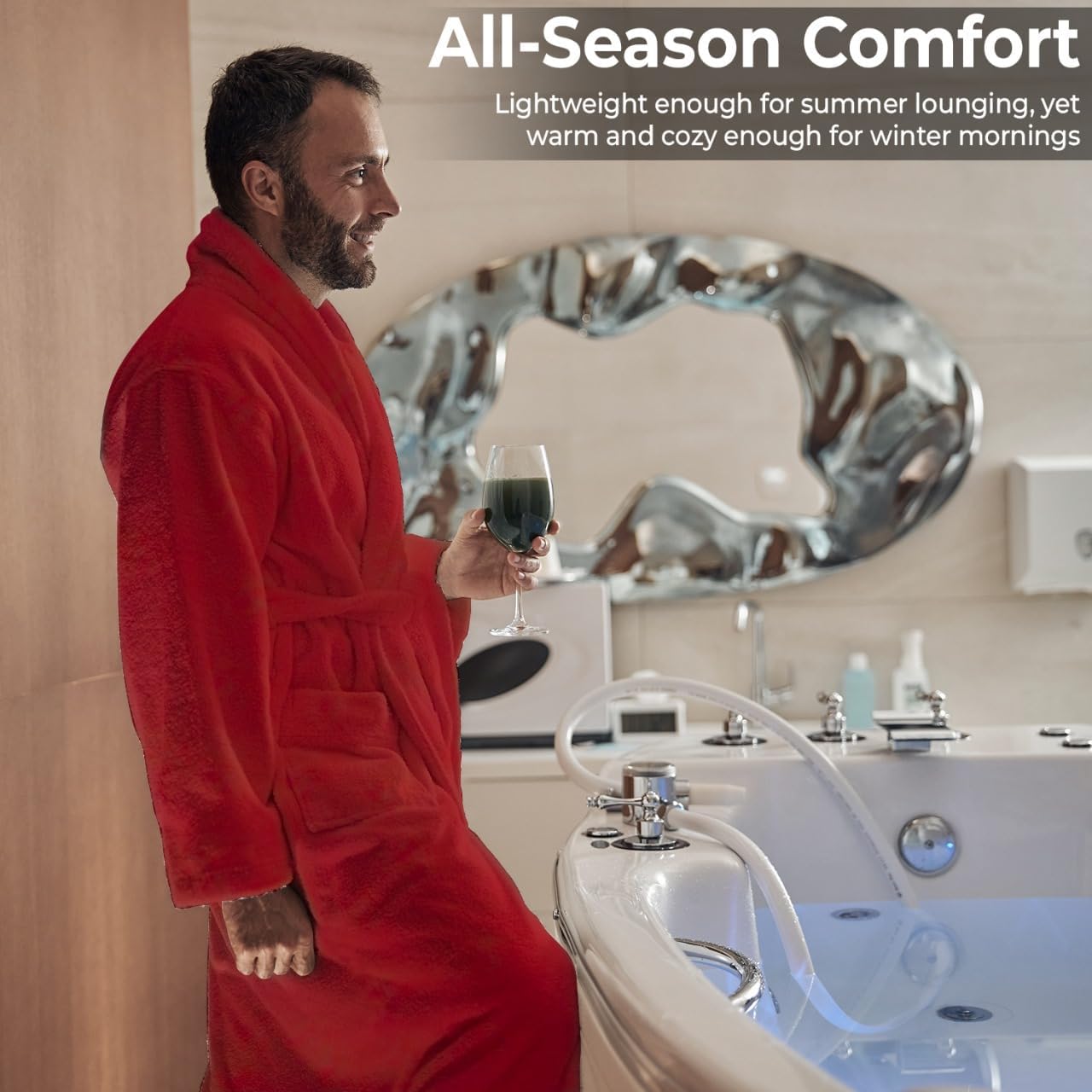 Men’s Hooded Bathrobe, 100% Cotton Terry Bathrobe, Spa Style Bath Robe, Absorbent Shower Robe, Lightweight Towel Bathrobes