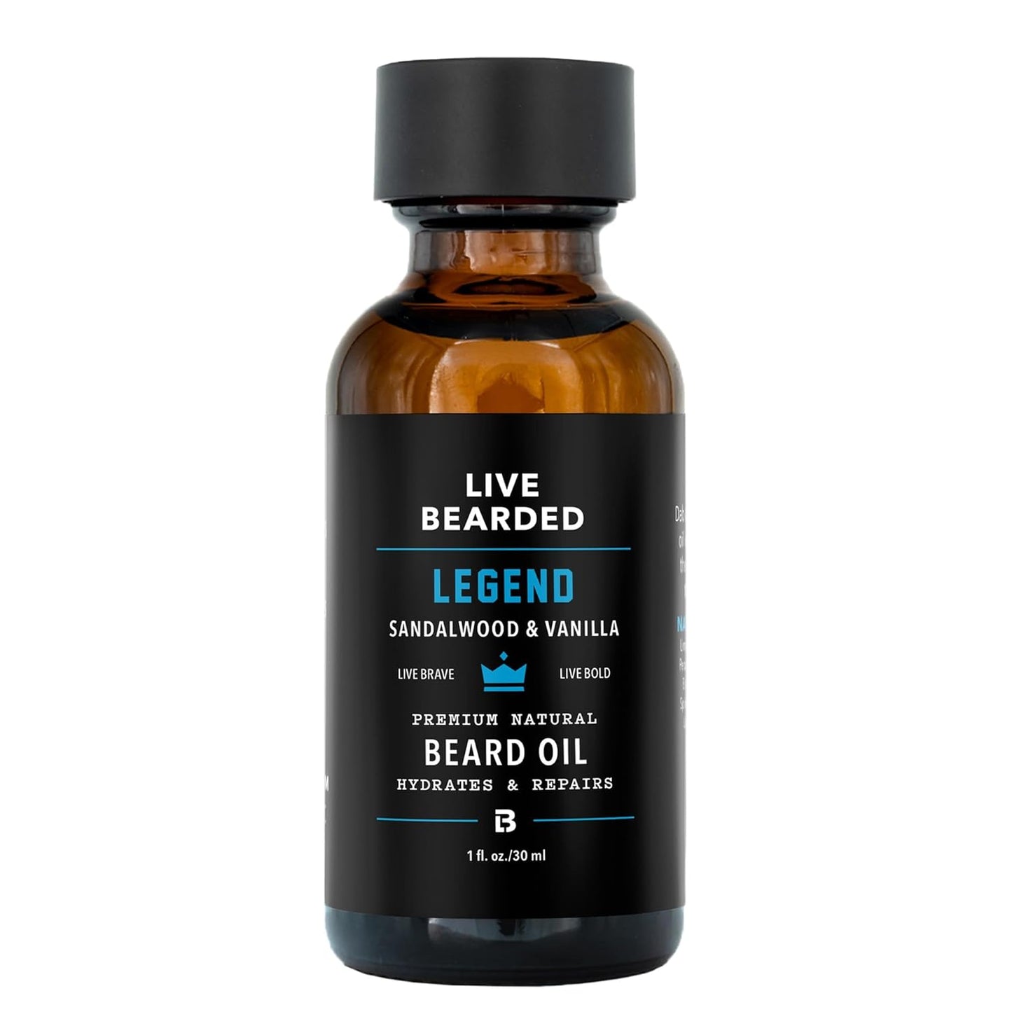Live Bearded Beard Oil, 1 fl oz - Premium All-Natural Jojoba - Made in the USA - Hair and Skin Care for Men with Dry, Flaky Patches | Legend Scent - Sandalwood, Vanilla