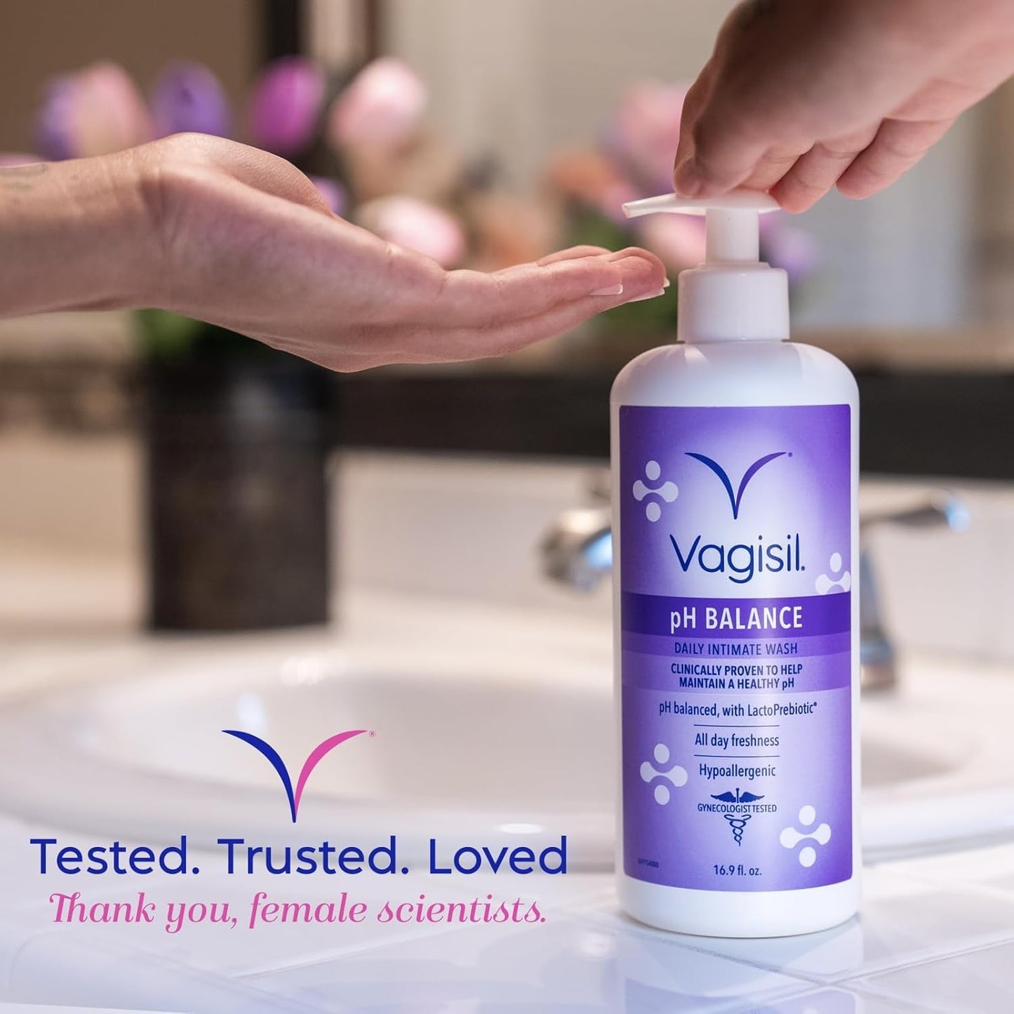 Vagisil Feminine Wash for Intimate Area Hygiene, pH Balance, Gynecologist Tested, Hypoallergenic, 16.9 oz with Pump (Pack of 2)