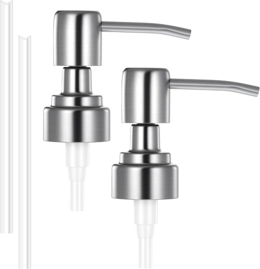 2 PCS Soap Dispenser Pump Replacement, Silver Stainless Steel Soap Pump Replacement Head, Kitchen and Bathroom Soaps Dispenser Pumps for Lotion Bottles, Standard Diameter 28/400 Neck Size