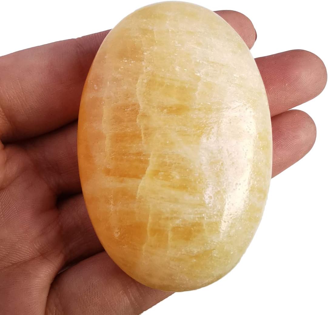 Natural Ice Yellow Jade Oval Polished Worry Stones, Healing Crystal Indoor Fountain Stones Massage Energy Anxiety Relief Items
