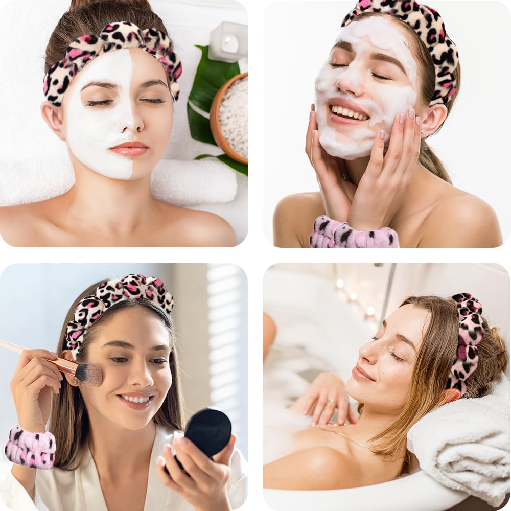 Spa Headbands for Washing Face Wristband Set Sponge Makeup Skincare Headband Wrist Towels Bubble Soft Terry Towel Cloth Hairband for Women Puffy Headwear Non Slip Thick Thin Hair Headwear