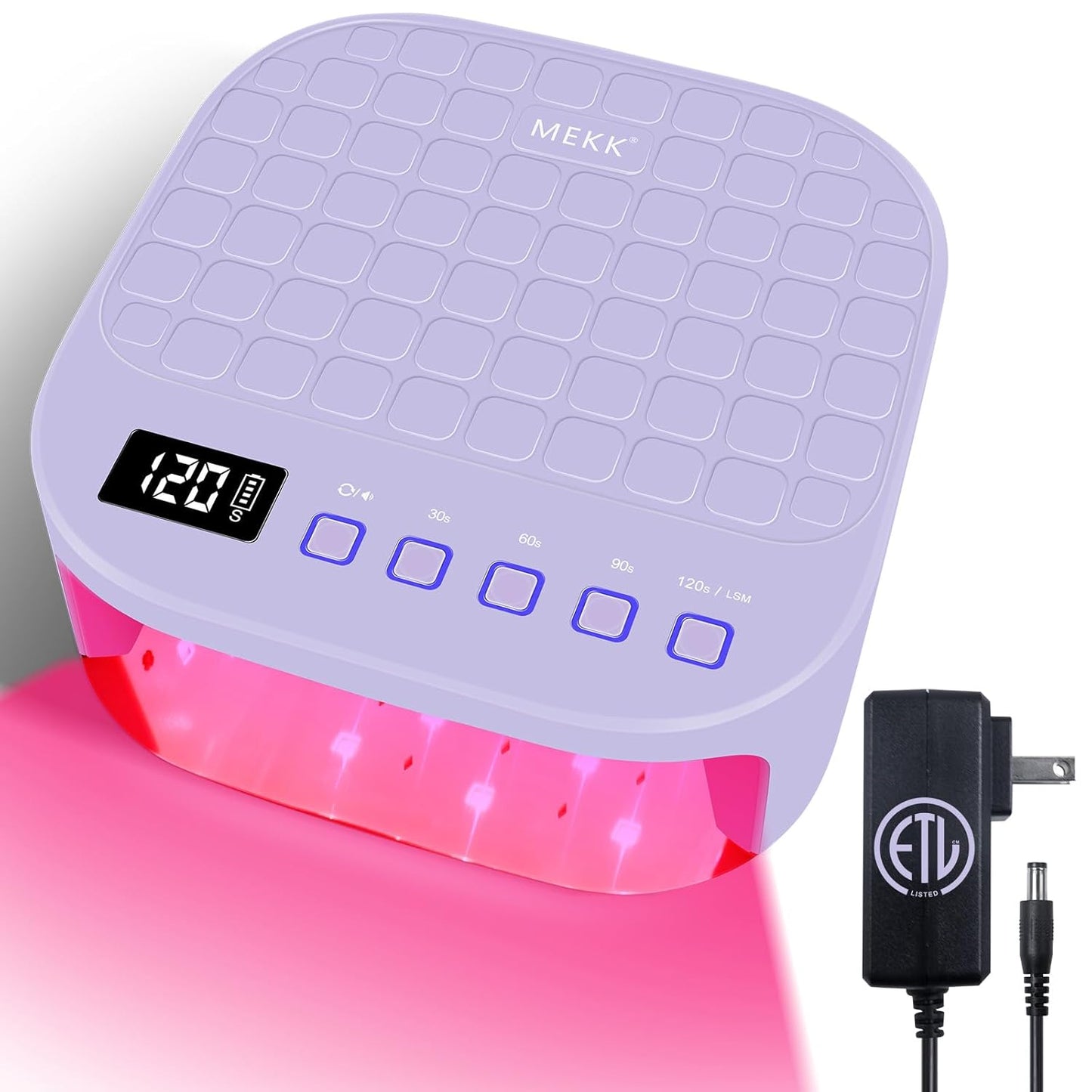 MEKK Cordless UV LED Nail Lamp,54W UV Light for Gel Nails with Hand-Friendly Red Light Beads,Auto Sensor & 4 Timer Settings Professional Flash Cure Lamp for Salon and Home,Checkered Design-Purple