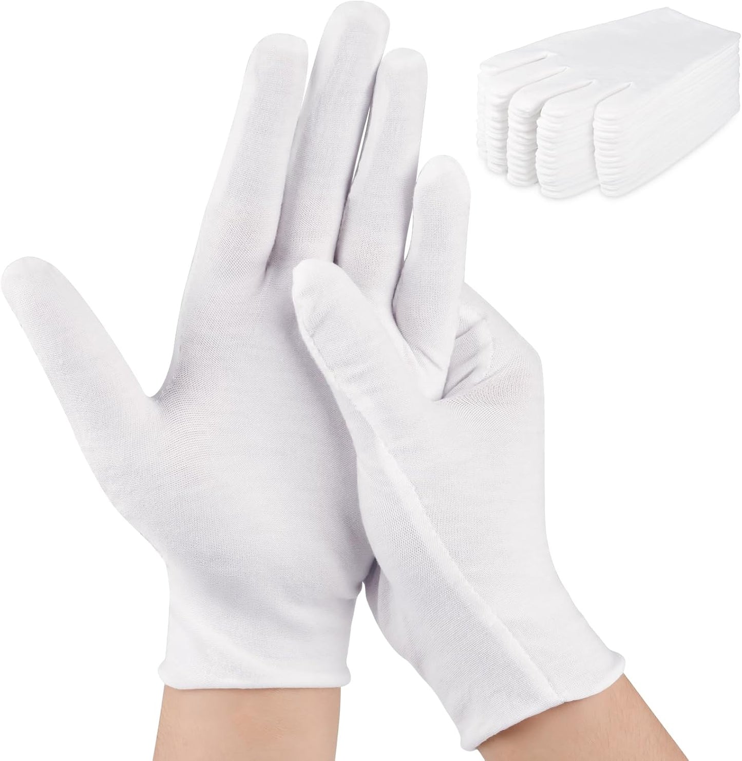 24 Pcs White Cotton Gloves for Dry Hands & Eczema, Moisturizing Sleeping Gloves for Men and Women, Stretchy Breathable Work Glove for Eczema, Jewelry Inspection, Spa