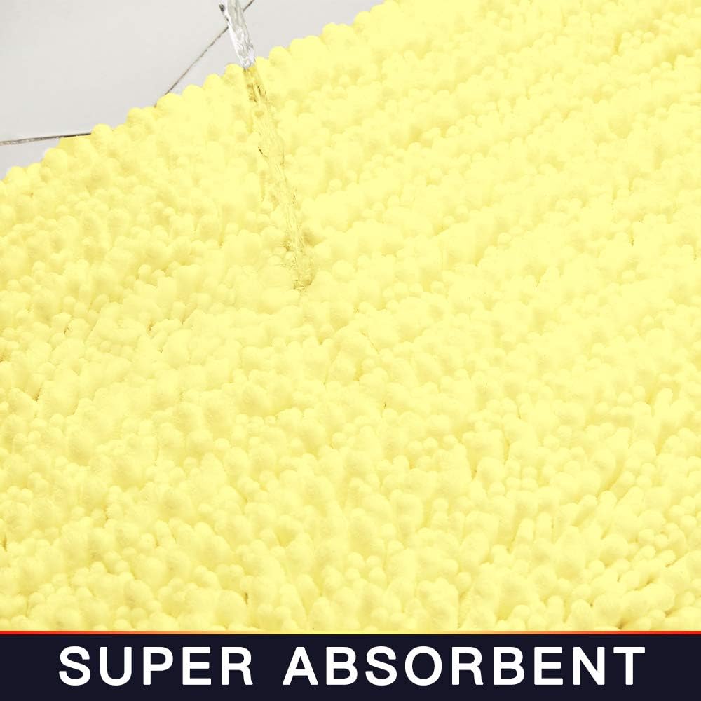 Walensee Bathroom Rug Non Slip Bath Mat (44x24 Inch Yellow) Water Absorbent Super Soft Shaggy Chenille Machine Washable Dry Extra Thick Perfect Absorbant Best Large Plush Carpet for Shower Floor