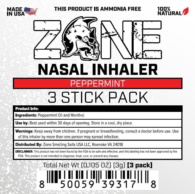Zone Essential Oil Nasal Inhaler – Sinus Relief, Stress & Anxiety Support, Relaxation Aid – Natural Aromatherapy Stick – Made in USA (Peppermint & Menthol 3-Pack)