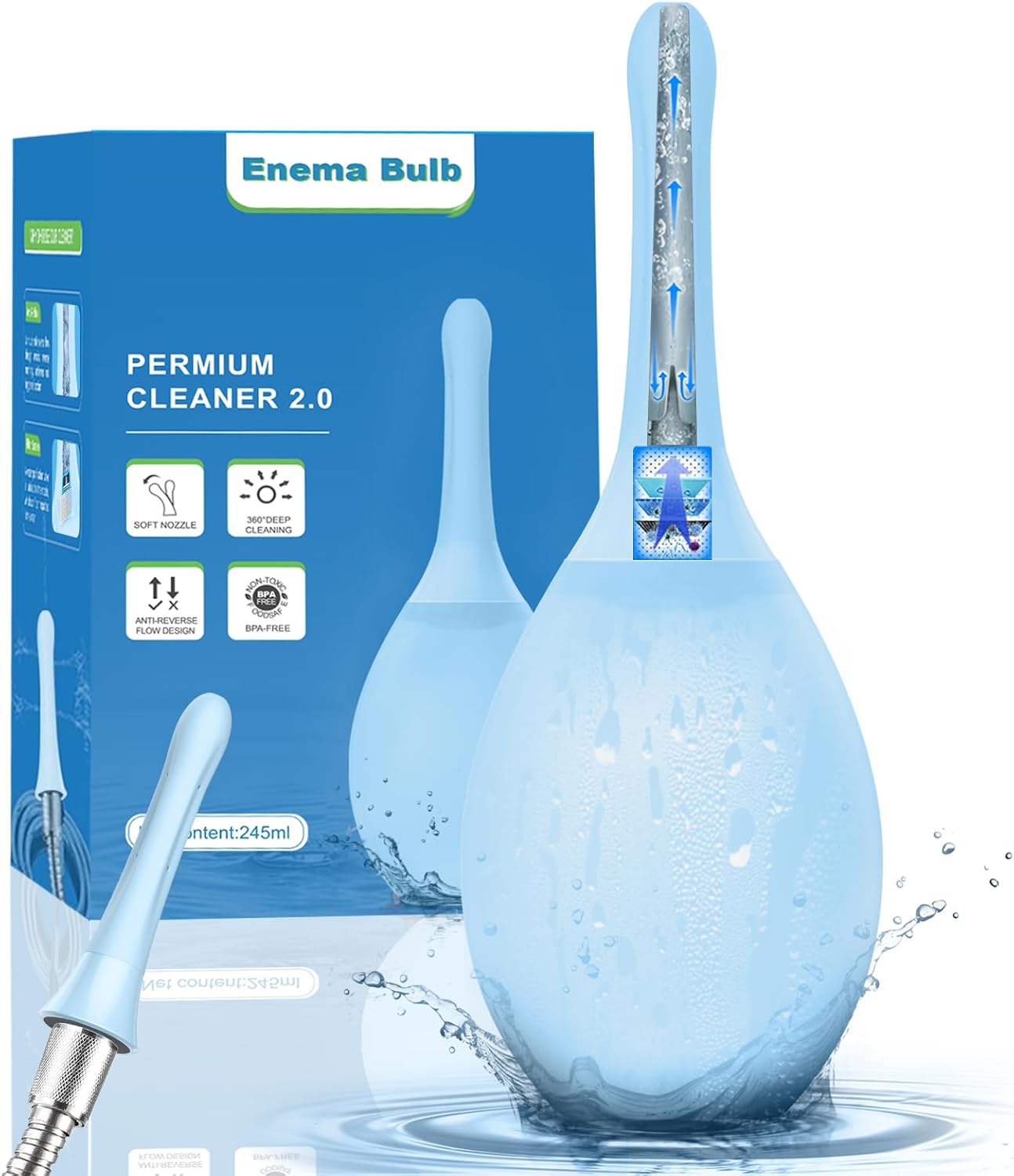 Enemas Anal Douches Anti Backflow-Enema Bulb and Anal Cleaner for Men & Women, Reusable Douche Bottle for Women – Shower-Compatible Butthole Cleaner for Men, Easy to Use & Travel Friendly,Blue