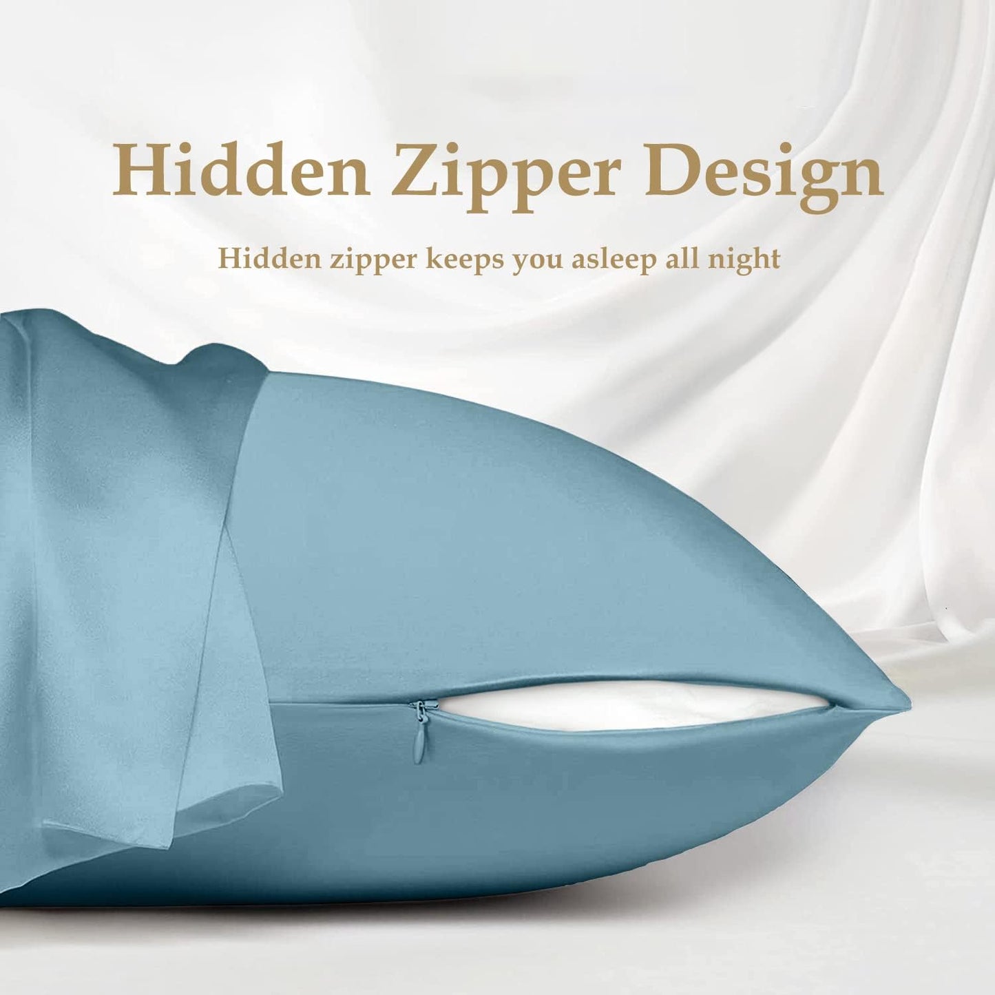 INSSL Silk Pillowcase f Women, Mulberry Silk Pillowcase for Hair and Skin and Stay Comfortable and Breathable During Sleep(Blue Gray,King)