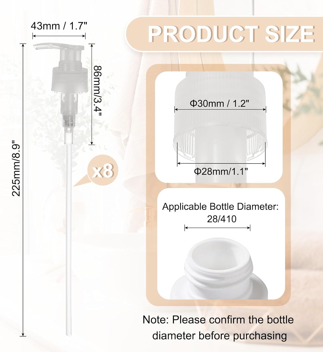 uxcell 8 Pcs Soap Dispenser Pump Heads Soap Dispensers Top Pumps Replacement Switch Pumphead for Standard 24/415 Neck Size Lotion Shampoo Bottle, Transparent