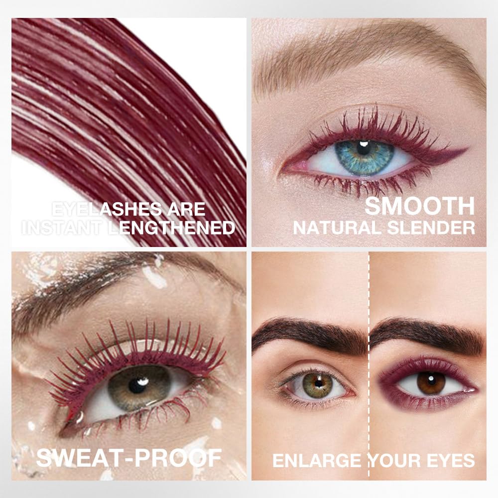 Colored Mascara for Eyelashes Set,Colorful Waterproof for eyelashes Long lasting Charming Voluminous for Women Halloween Eye Makeup (2Pcs 02#Brown&05#Red, F)