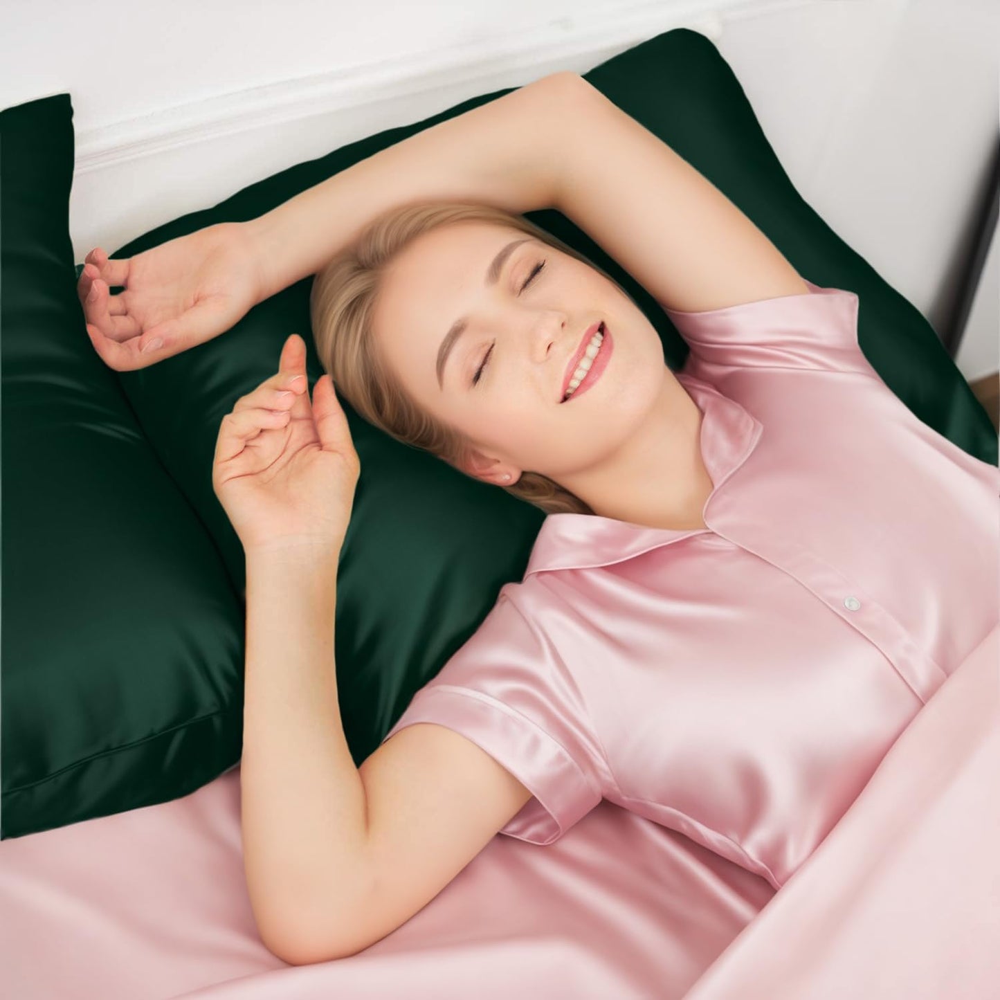 INSSL Silk Pillowcase for Women, Mulberry Silk Pillowcase for Hair and Skin and Stay Comfortable and Breathable During Sleep(Dark Green,Queen)