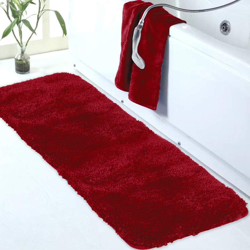Walensee Large Bathroom Rug (24 x 72, Red) Extra Soft and Absorbent Shaggy Bath Mat, Machine Washable Microfiber, Non Slip Luxury Floor Mat