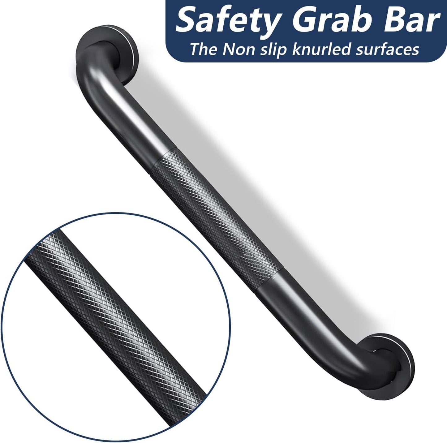 2 Pack Shower Grab Bars for Bathroom 16 Inch Black Stainless Steel Anti-Slip Knurled Grip Home Care Bath Handrail Safety Hand Rail Support for Showers Seniors Elderly Assist Handicap Bath Handle