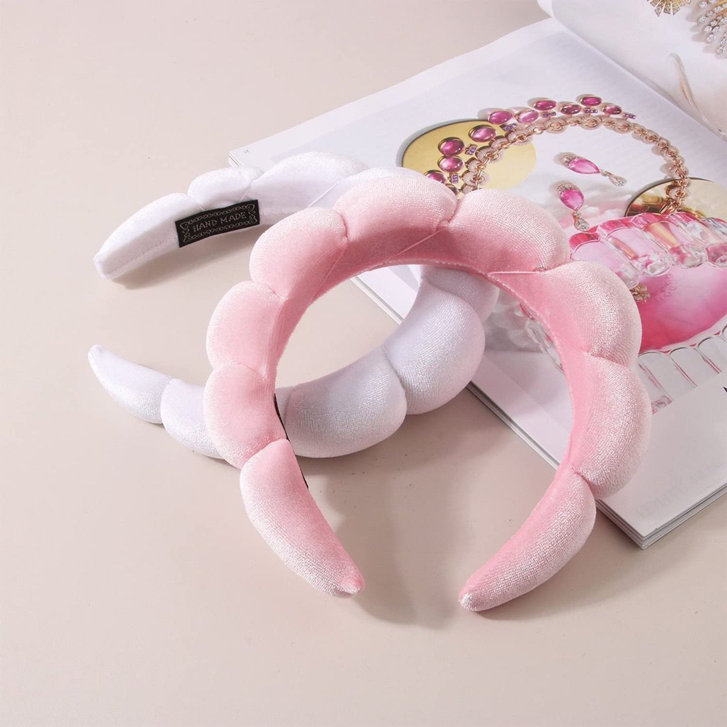 Luckybear Spa Headband for Face Washing, Velvet Makeup Headband with Face Wash Wristbands - White