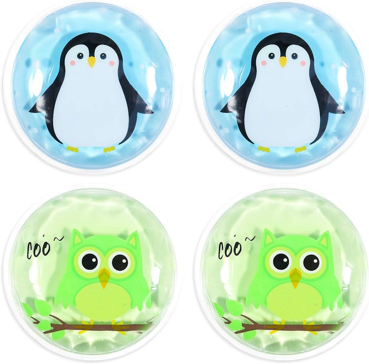 Gel Ice Pack Reusable, Cooling Eye Pads and Patches, Hot and Cold Eye Pads - Soothing, Revitalizing, Puffiness, Refresh, Relieves Stress, Relax, Relieves Puffiness and Tension(2 Penguins+2 Owls)
