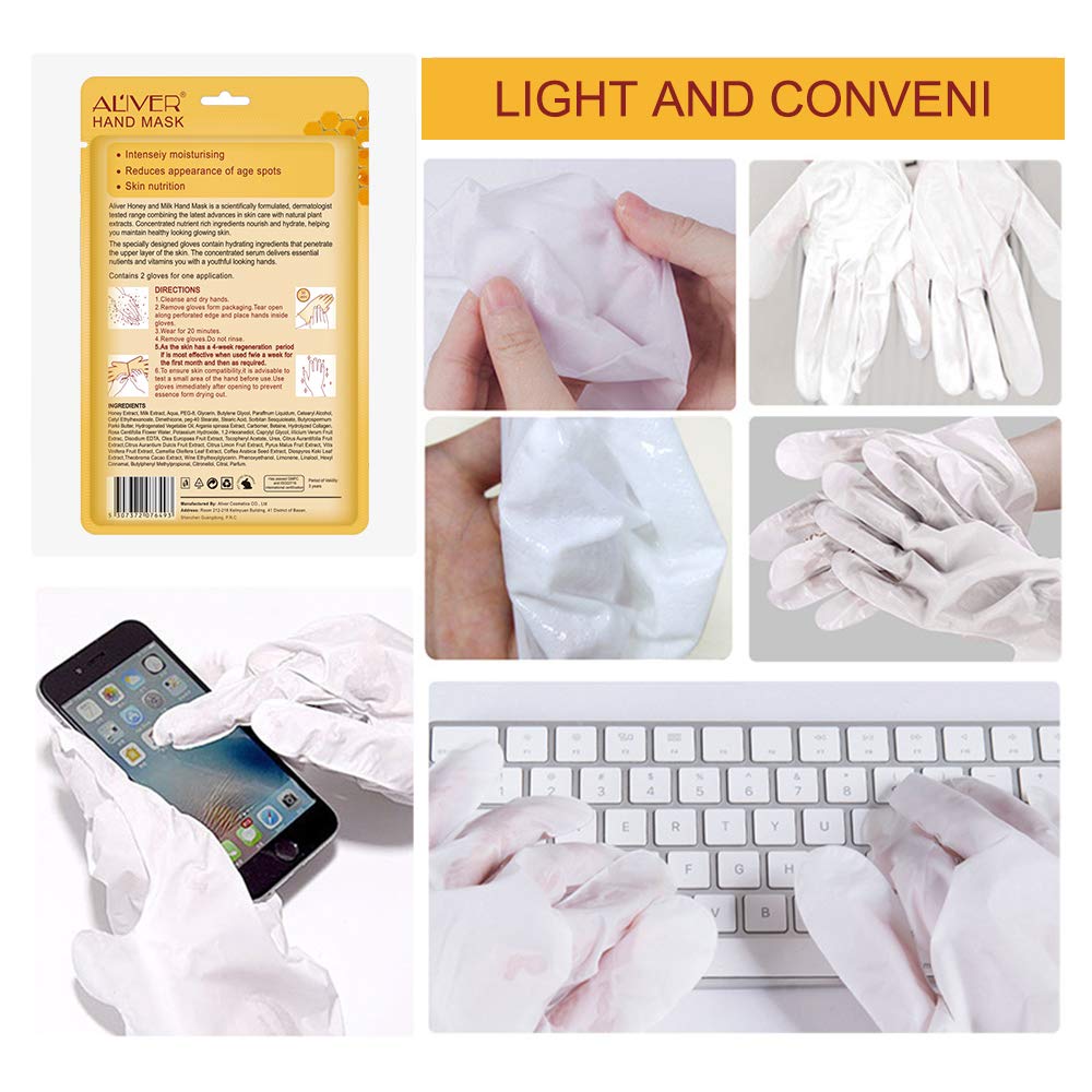 Hand Peeling Mask 5 pack, Hand Masks Moisturizing Gloves, Repairing Glove for Dry Skin, Remove Dead Rough Skin (honey and milk)