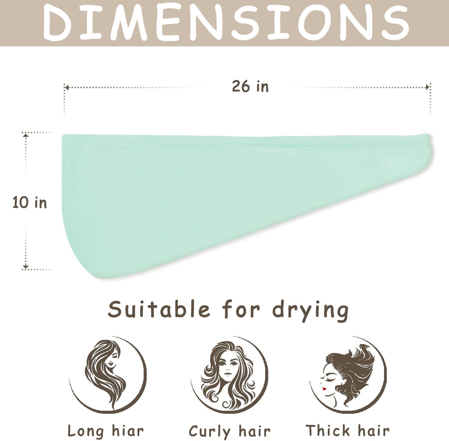 Hair Drying Towel 3 Pack - Ultra Soft Microfiber Turban Twist Hair Wrap for Women - Super Absorbent, Quick Dry Hair Towel Cap for Wet Hair (3 Colors,Pink, Khaki, Green)