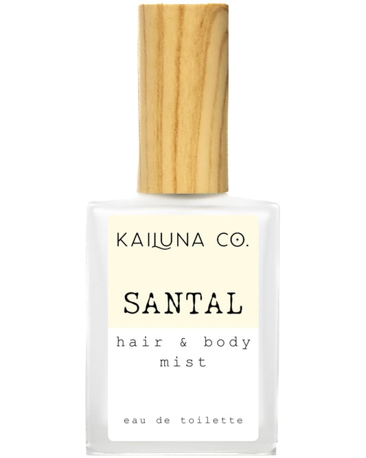 Santal Natural Hair & Body Mist Spray, Pure Essential and Fragrance Oils, Alcohol-Free, Handmade in California, 0.5Fl Oz