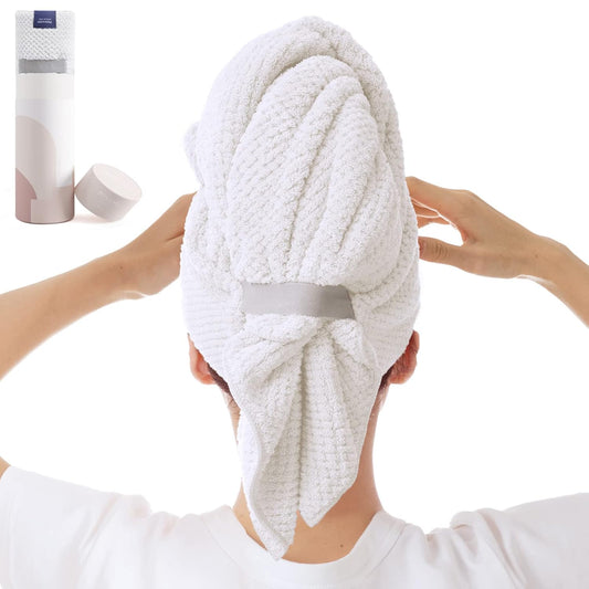Large Microfiber Hair Towel Wrap for Women, Anti Frizz Drying Towel, Fast Dry Turban Wet Hair, Long, Thick, Curly Super Absorbent Soft Towels - White