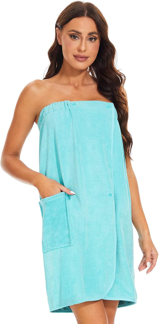 Knuffnee Women Bath Towel Robe Spa Body Wrap Shower Bathrobe Adjustable Snap Closure