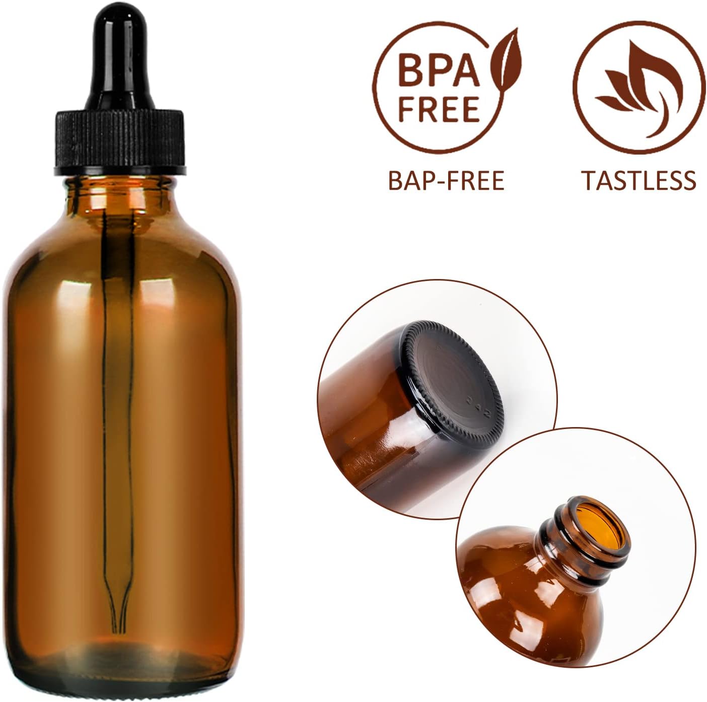 CycleMore 16 Pack (120 ml) 4 oz Amber Glass Boston Bottles with Glass Eye Droppers, Dropper Bottles for Essential Oils & Lab Chemicals & More Liquids Ideal for Mom & Friends