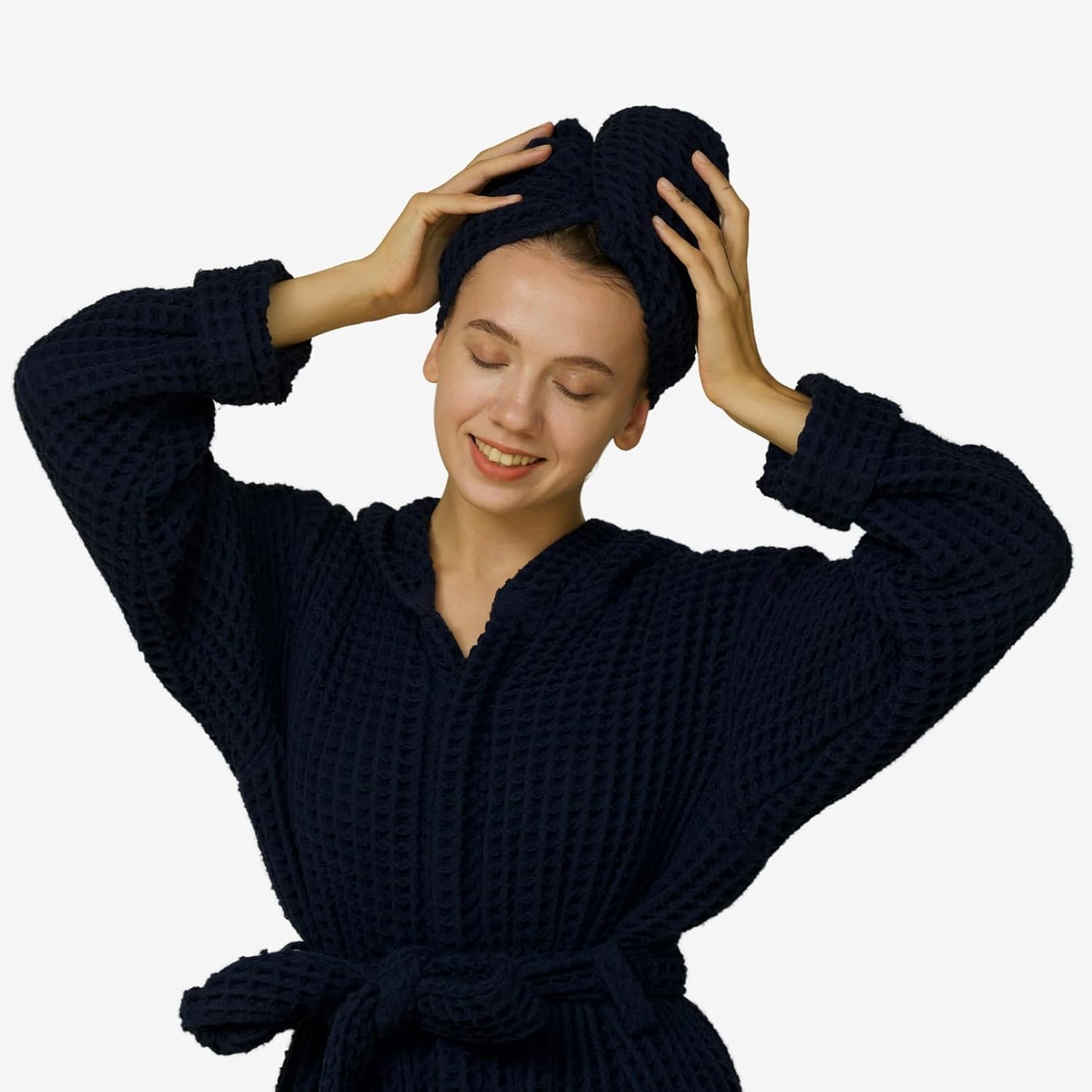 Hair Towel | 100% Cotton Silk Hair-Drying Waffle Wrap Turban for Women, Ultra-Absorbent, Anti Frizz, Hair Damage Protection for Straight and Curly Hair (Ocean Blue, Pack 1)