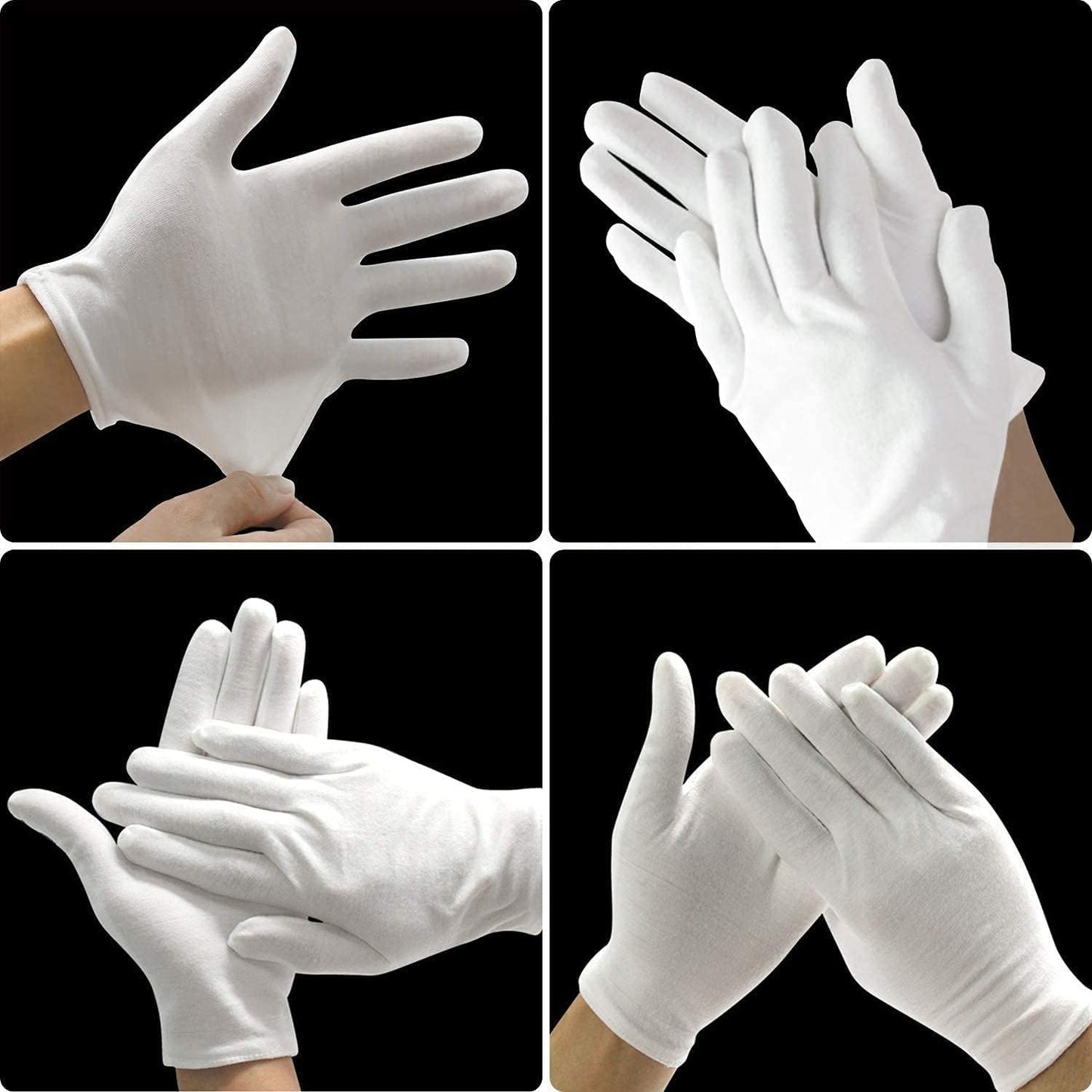 24pcs Soft Cotton Gloves for Dry Hands, Overnight Eczema Moisturizing Lotion Treatment Reusable Work Gloves for Coin Jewelry Silver Archival Costume Inspection (Medium, White)