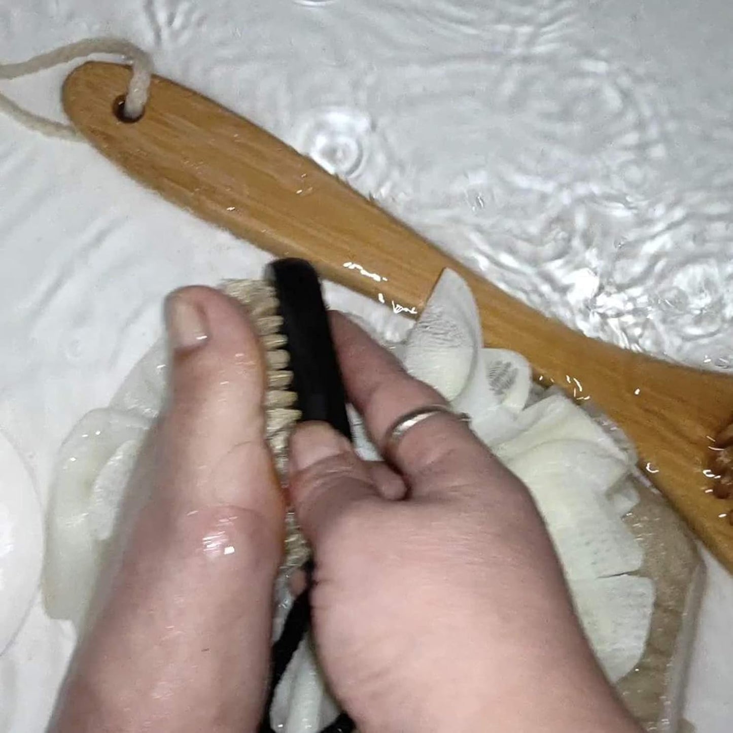 Coralpearl Wooden Nail Brush Cleaner Black X 1 in 100% Natural Boar Bristle for Cleaning Hand Finger Foot Toe, Fingernail Toenail Scrub Brush for Men Women Kids Manicure Pedicure Care (with Rope)